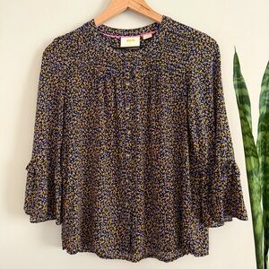Anthropologie Maeve Mandie Pleated Button Front Flare Sleeve Blouse Small